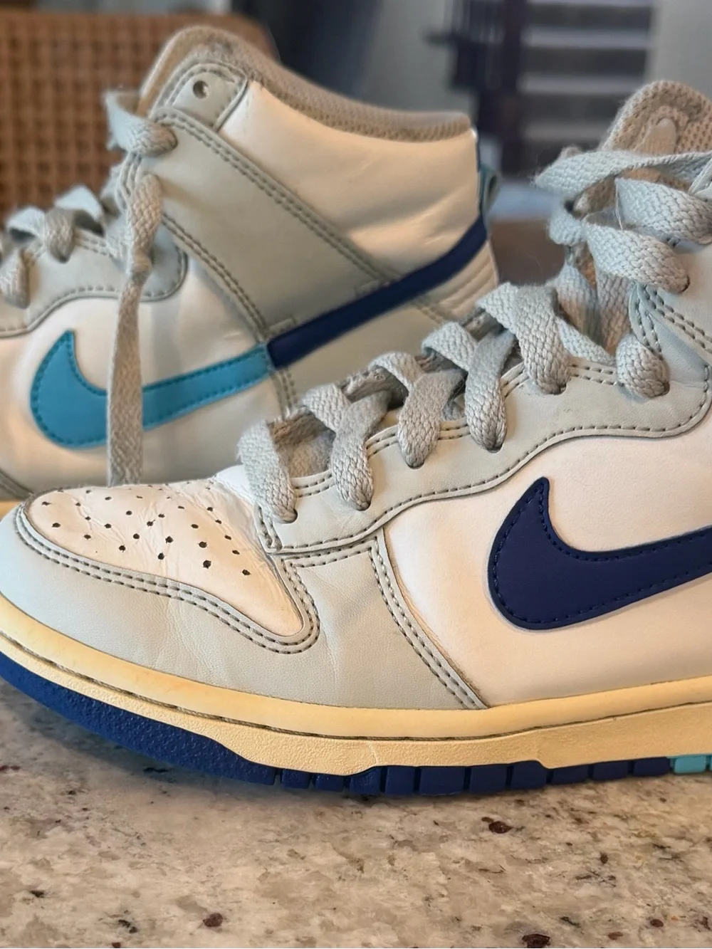 Nike Kids High-Top Sneakers in White and Light Blue